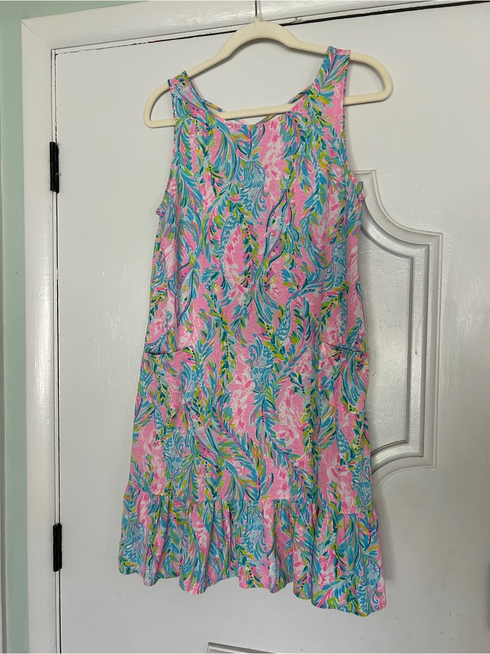 Lilly Pulitzer Pink Tropical Leaf Ruffle-Hem Mini Dress